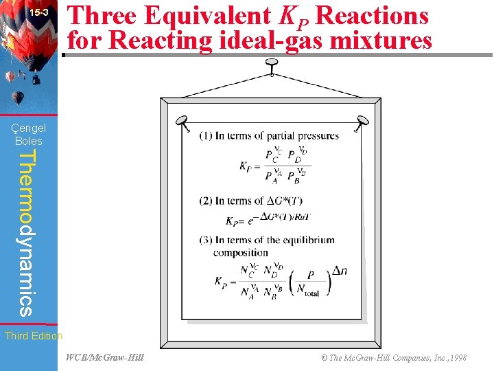 15 -3 Three Equivalent KP Reactions for Reacting ideal-gas mixtures Çengel Boles Thermodynamics Third