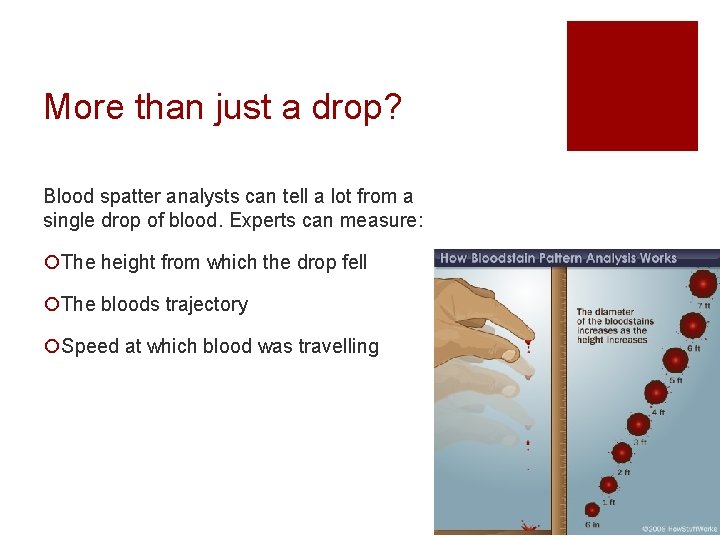 More than just a drop? Blood spatter analysts can tell a lot from a
