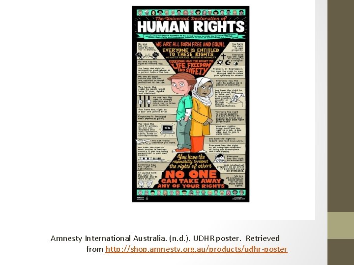 Amnesty International Australia. (n. d. ). UDHR poster. Retrieved from http: //shop. amnesty. org.