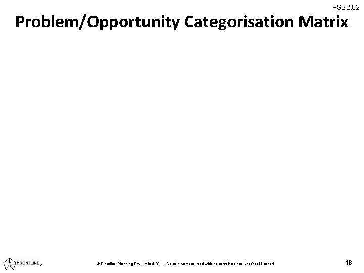 PSS 2. 02 Problem/Opportunity Categorisation Matrix © Frontline Planning Pty Limited 2011. Certain content