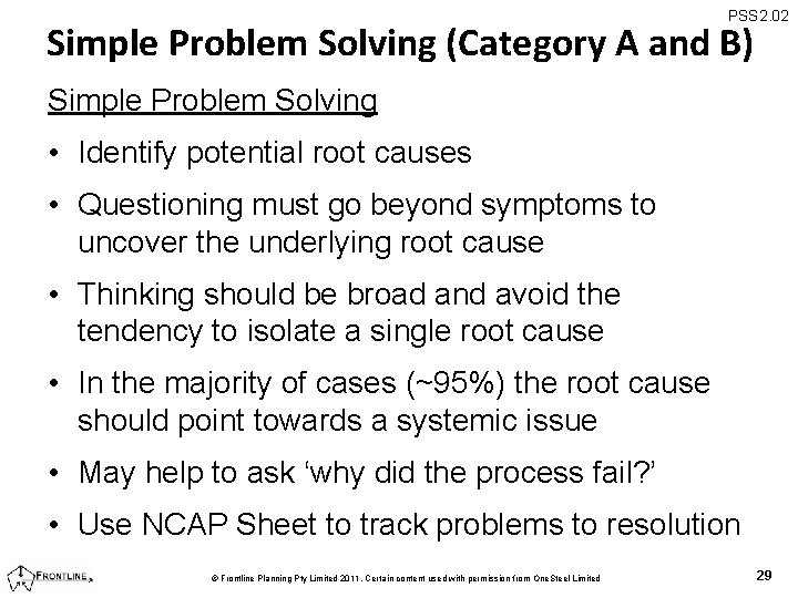PSS 2. 02 Simple Problem Solving (Category A and B) Simple Problem Solving •