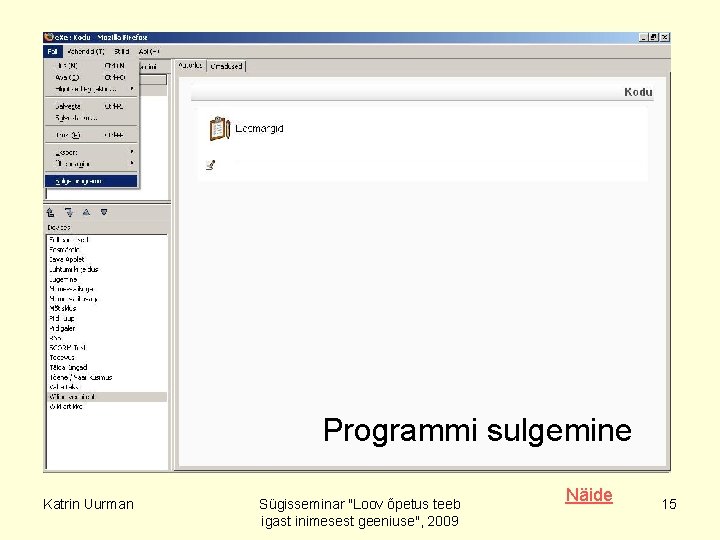 Programmi sulgemine Katrin Uurman Sügisseminar "Loov õpetus teeb igast inimesest geeniuse", 2009 Näide 15