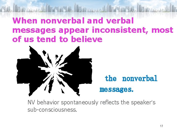 When nonverbal and verbal messages appear inconsistent, most of us tend to believe the