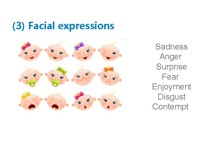(3) Facial expressions Sadness Anger Surprise Fear Enjoyment Disgust Contempt 