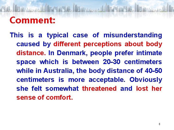 Comment: This is a typical case of misunderstanding caused by different perceptions about body