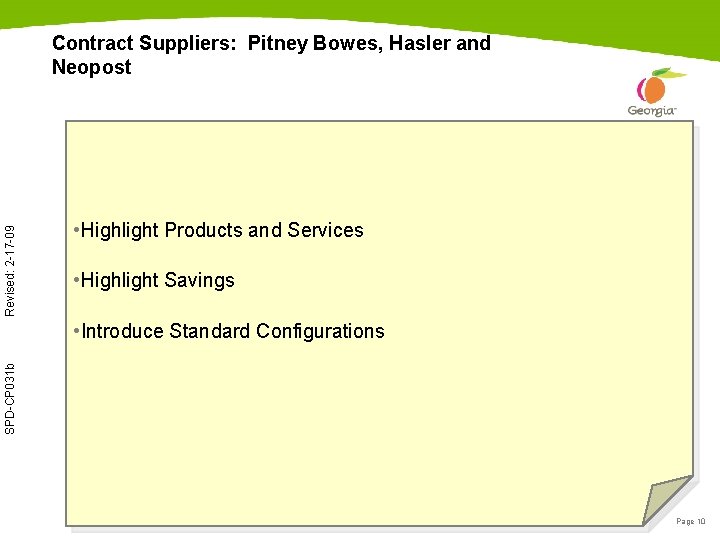 Revised: 2 -17 -09 Contract Suppliers: Pitney Bowes, Hasler and Neopost • Highlight Products