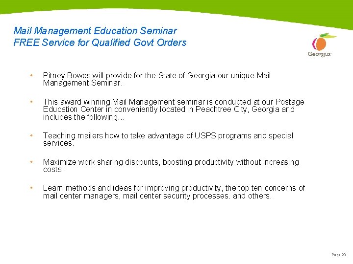 Mail Management Education Seminar FREE Service for Qualified Govt Orders • Pitney Bowes will