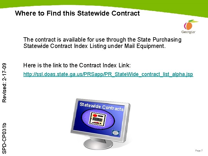 Where to Find this Statewide Contract SPD-CP 031 b Revised: 2 -17 -09 The