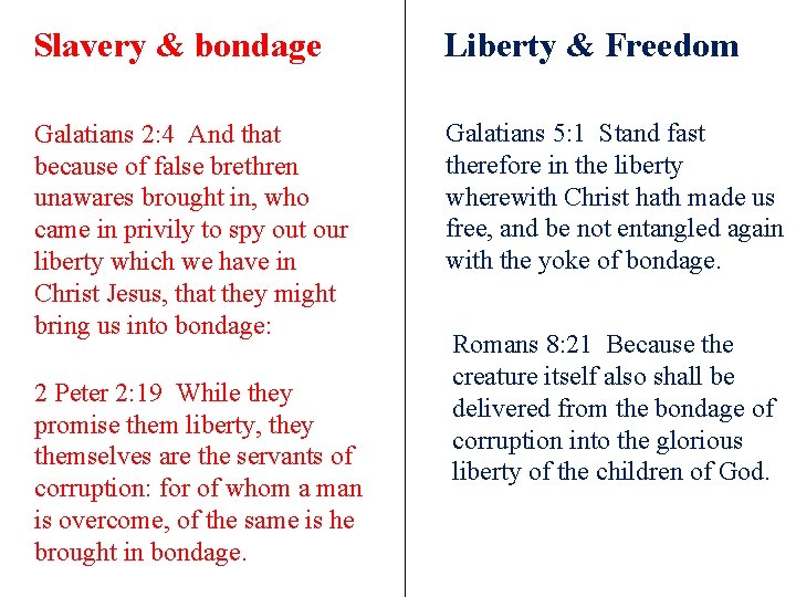Slavery & bondage Liberty & Freedom Galatians 2: 4 And that because of false