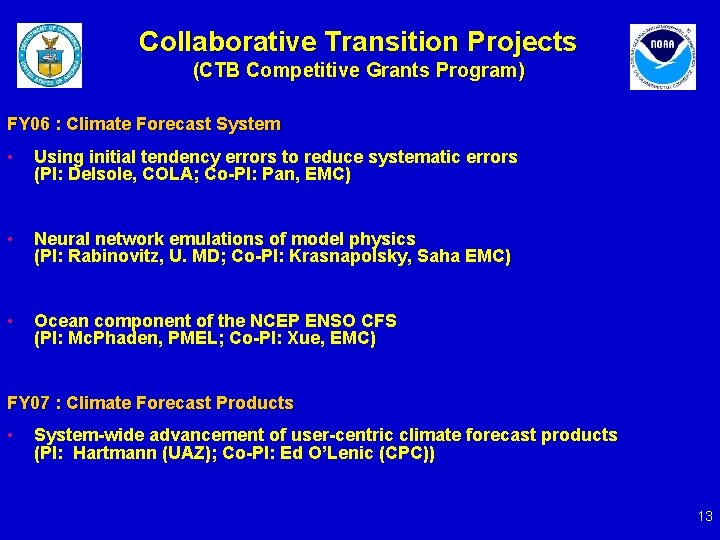 Collaborative Transition Projects (CTB Competitive Grants Program) FY 06 : Climate Forecast System •