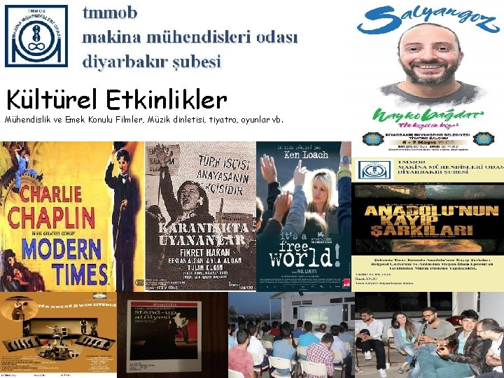 Kültürel Etkinlikler Mühendislik ve Emek Konulu Filmler, Müzik dinletisi, tiyatro, oyunlar vb. 