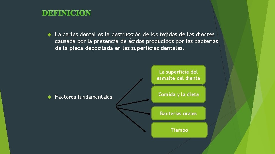  La caries dental es la destrucción de los tejidos de los dientes causada