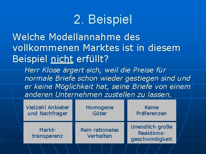 2. Beispiel Welche Modellannahme des vollkommenen Marktes ist in diesem Beispiel nicht erfüllt? Herr