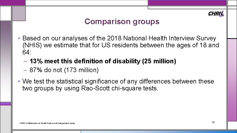 Comparison groups • Based on our analyses of the 2018 National Health Interview Survey