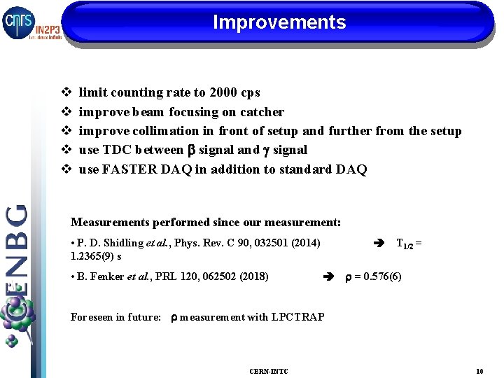 Improvements v v v limit counting rate to 2000 cps improve beam focusing on