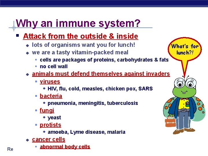 Why an immune system? § Attack from the outside & inside u u lots