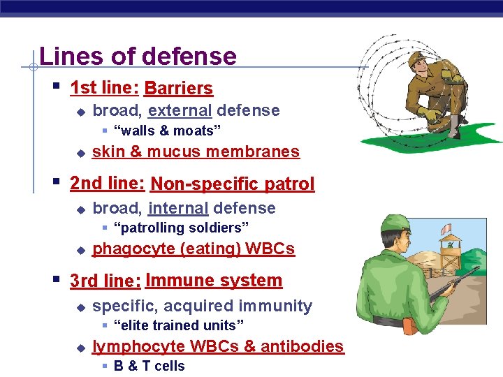 Lines of defense § 1 st line: Barriers u broad, external defense § “walls