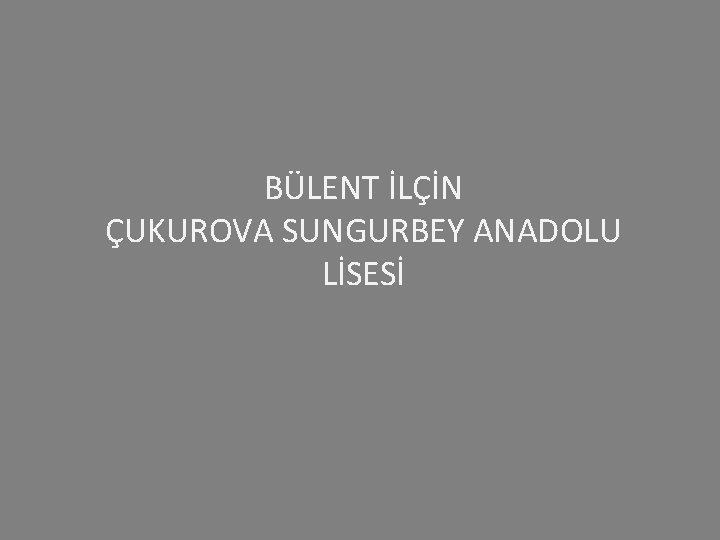 BÜLENT İLÇİN ÇUKUROVA SUNGURBEY ANADOLU LİSESİ 