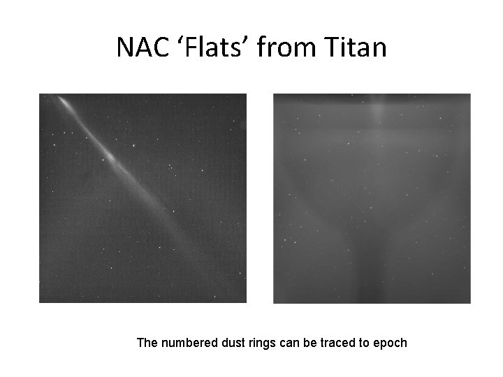 NAC ‘Flats’ from Titan The numbered dust rings can be traced to epoch 