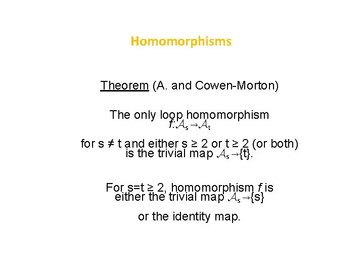 Homomorphisms Theorem (A. and Cowen-Morton) The only loop homomorphism f: As →At for s