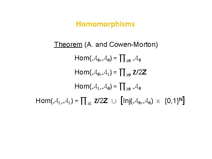 Homomorphisms Theorem (A. and Cowen-Morton) Hom(A 0, A 0) = ∏≥ 0 A 0