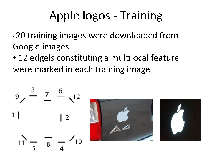 Apple logos - Training 20 training images were downloaded from Google images • 12
