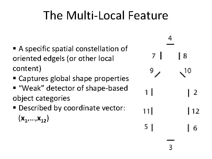 The Multi-Local Feature § A specific spatial constellation of oriented edgels (or other local
