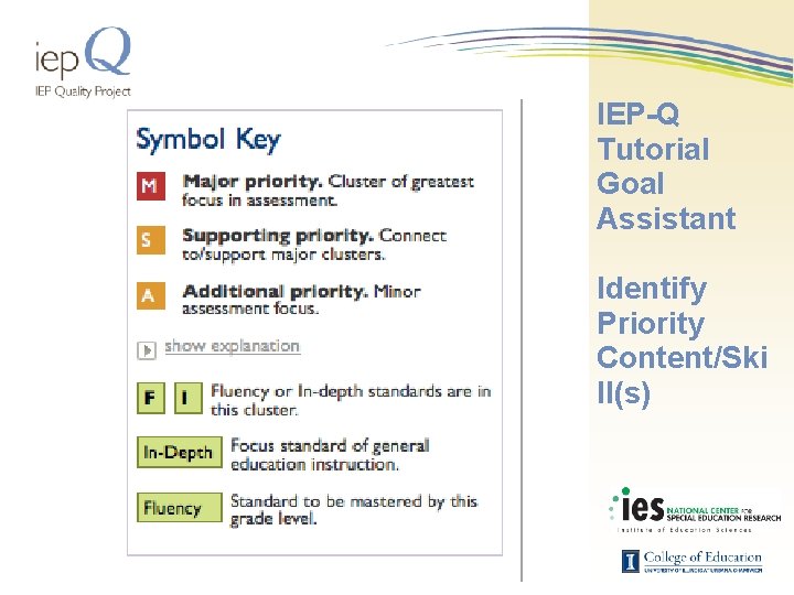IEP-Q Tutorial Goal Assistant Identify Priority Content/Ski ll(s) 