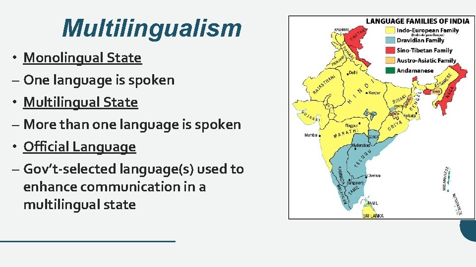 Multilingualism • Monolingual State – One language is spoken • Multilingual State – More