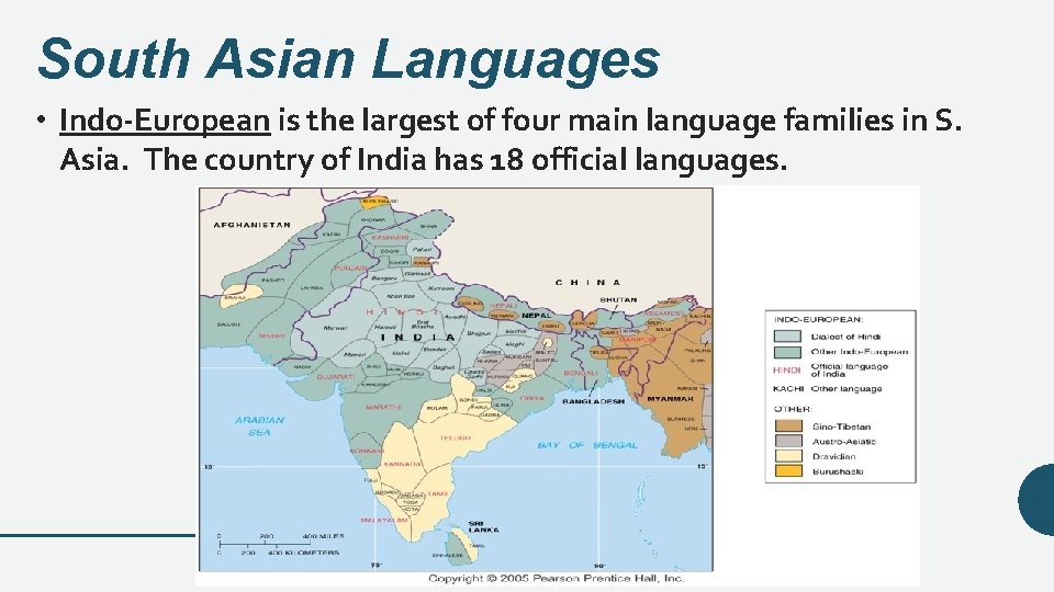 South Asian Languages • Indo-European is the largest of four main language families in