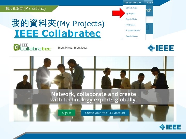 個人化設定(My setting) 我的資料夾(My Projects) IEEE Collabratec 