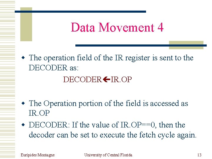 Data Movement 4 w The operation field of the IR register is sent to