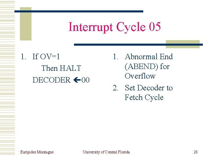Interrupt Cycle 05 1. If OV=1 Then HALT DECODER 00 Eurípides Montagne 1. Abnormal