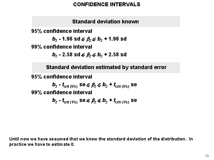 CONFIDENCE INTERVALS Standard deviation known 95% confidence interval b 2 - 1. 96 sd