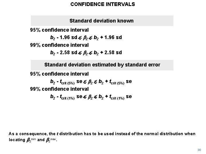 CONFIDENCE INTERVALS Standard deviation known 95% confidence interval b 2 - 1. 96 sd