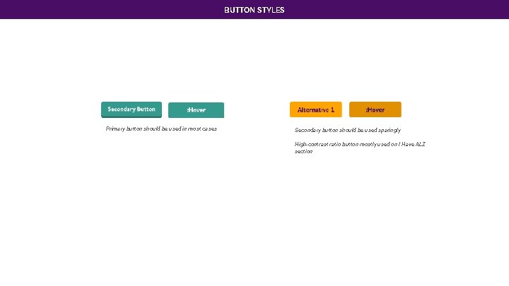 BUTTON STYLES Primary button should be used in most cases Secondary button should be