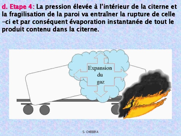 d. Etape 4: La pression élevée à l’intérieur de la citerne et la fragilisation