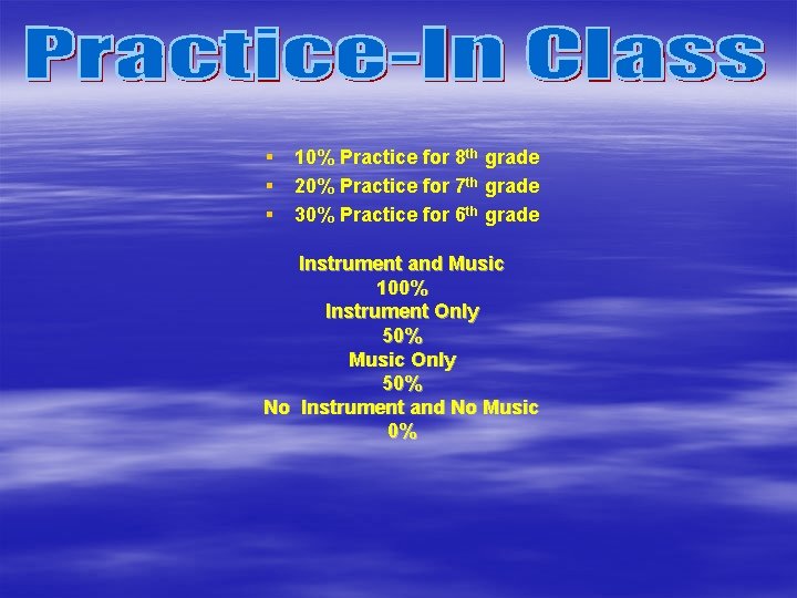 § § § 10% Practice for 8 th grade 20% Practice for 7 th