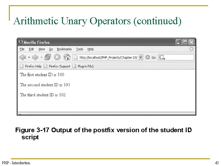 Arithmetic Unary Operators (continued) Figure 3 -17 Output of the postfix version of the