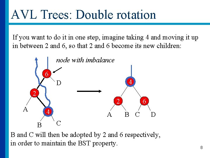 AVL Trees: Double rotation If you want to do it in one step, imagine