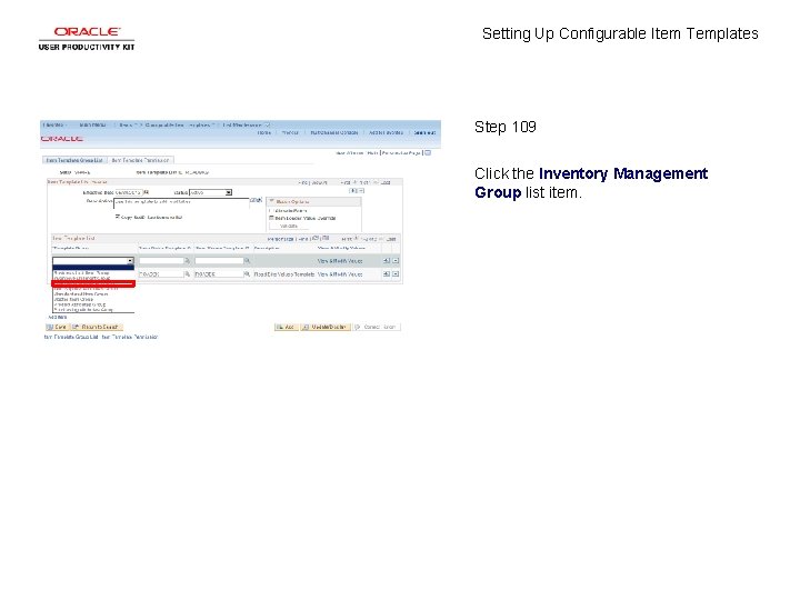 Setting Up Configurable Item Templates Step 109 Click the Inventory Management Group list item.