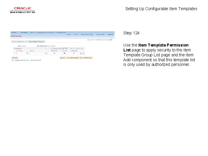 Setting Up Configurable Item Templates Step 124 Use the Item Template Permission List page