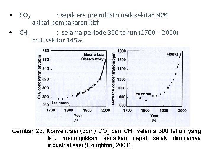  • CO 2 : sejak era preindustri naik sekitar 30% akibat pembakaran bbf