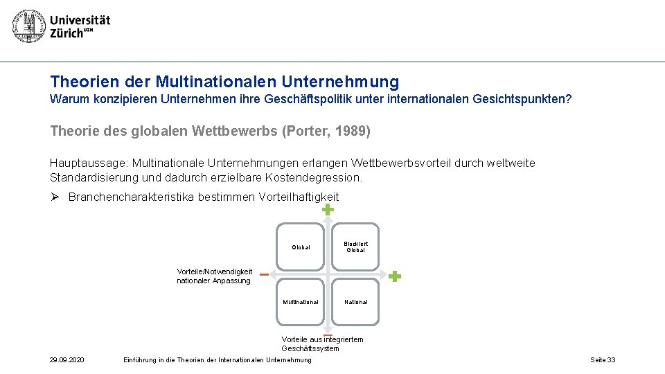 Theorien der Multinationalen Unternehmung Warum konzipieren Unternehmen ihre Geschäftspolitik unter internationalen Gesichtspunkten? Theorie des