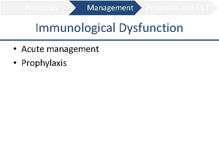 Principles Management Prognosis and OLT Immunological Dysfunction • Acute management • Prophylaxis 