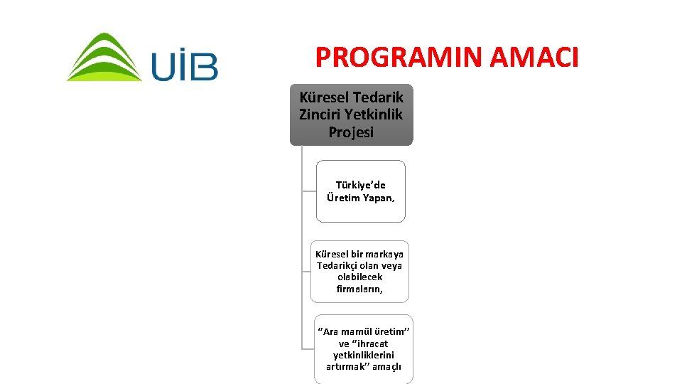 PROGRAMIN AMACI Küresel Tedarik Zinciri Yetkinlik Projesi Türkiye’de Üretim Yapan, Küresel bir markaya Tedarikçi