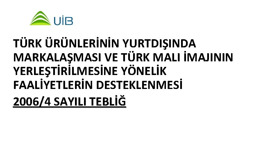 TÜRK ÜRÜNLERİNİN YURTDIŞINDA MARKALAŞMASI VE TÜRK MALI İMAJININ YERLEŞTİRİLMESİNE YÖNELİK FAALİYETLERİN DESTEKLENMESİ 2006/4 SAYILI