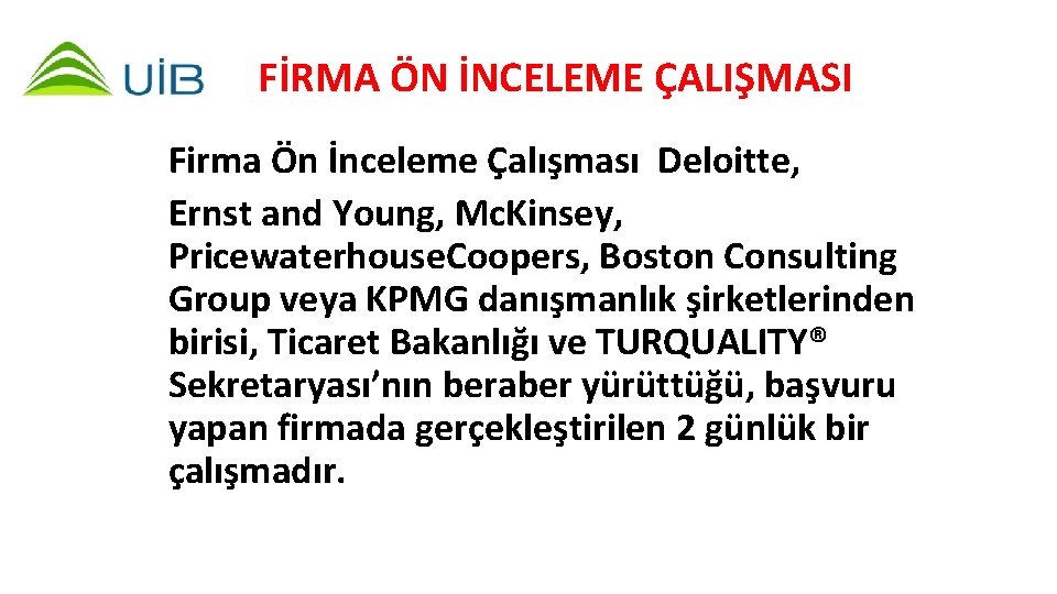 FİRMA ÖN İNCELEME ÇALIŞMASI Firma Ön İnceleme Çalışması Deloitte, Ernst and Young, Mc. Kinsey,