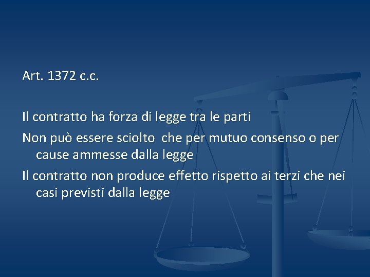 Art. 1372 c. c. Il contratto ha forza di legge tra le parti Non