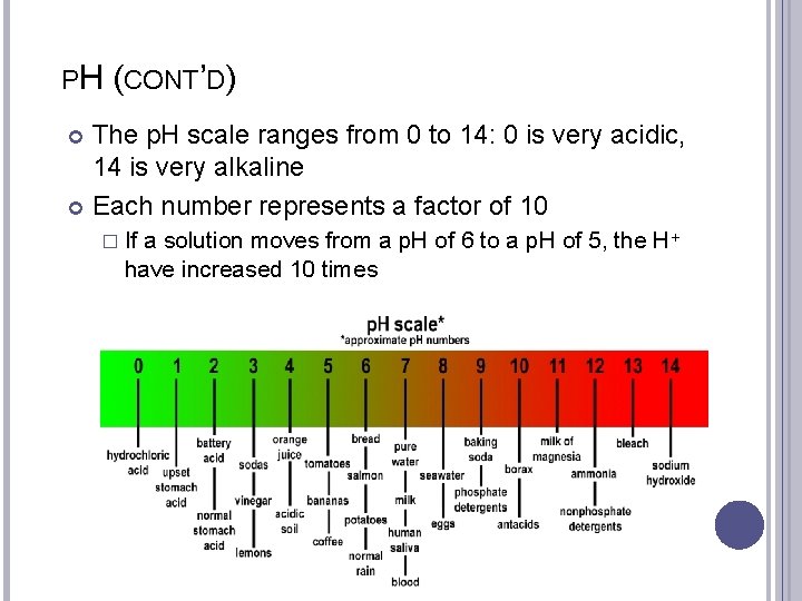 PH (CONT’D) The p. H scale ranges from 0 to 14: 0 is very